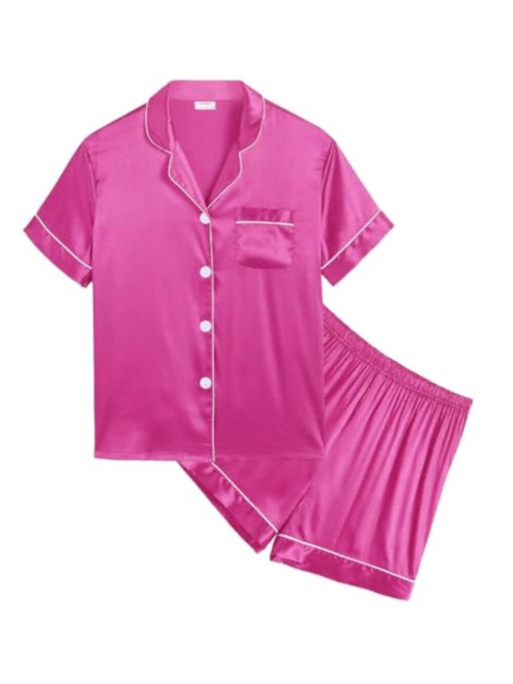 Satin Pajama Set Button-Down Short Sleeve Top Long Pants Lounge Set